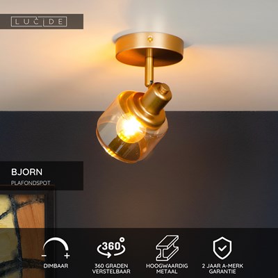 Lucide BJORN - Plafondspot - 1xE14 - Mat Goud / Messing